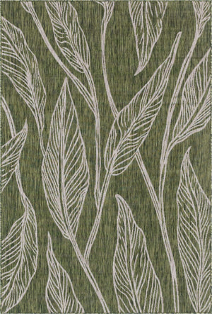 Green 6' 1 x 9' Outdoor Botanical Rectangle Area Rug Weather Resistant for Patio, Deck, Terrace, Balcony, Porch Polypropylene Garden Floral Tropical Carpet for Sale at Rug Engine