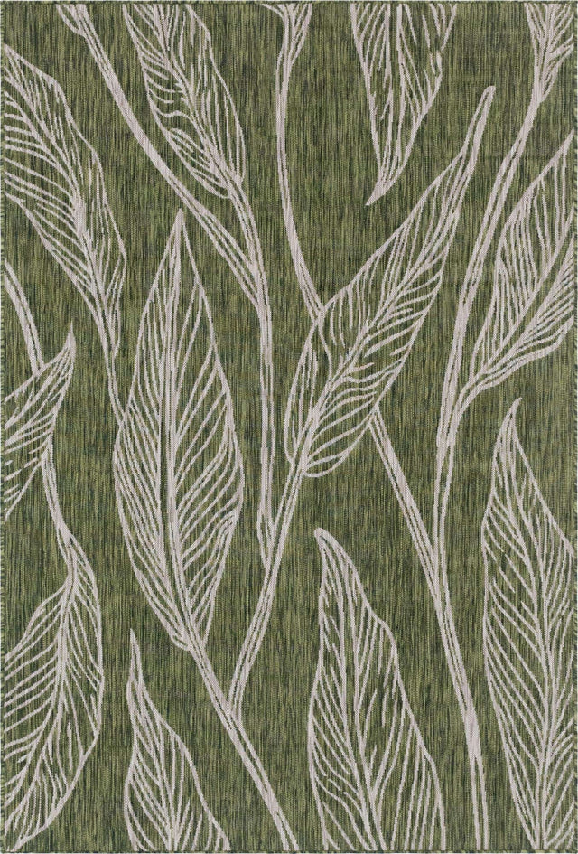 Green 6' 1 x 9' Outdoor Botanical Rectangle Area Rug Weather Resistant for Patio, Deck, Terrace, Balcony, Porch Polypropylene Garden Floral Tropical Carpet for Sale at Rug Engine
