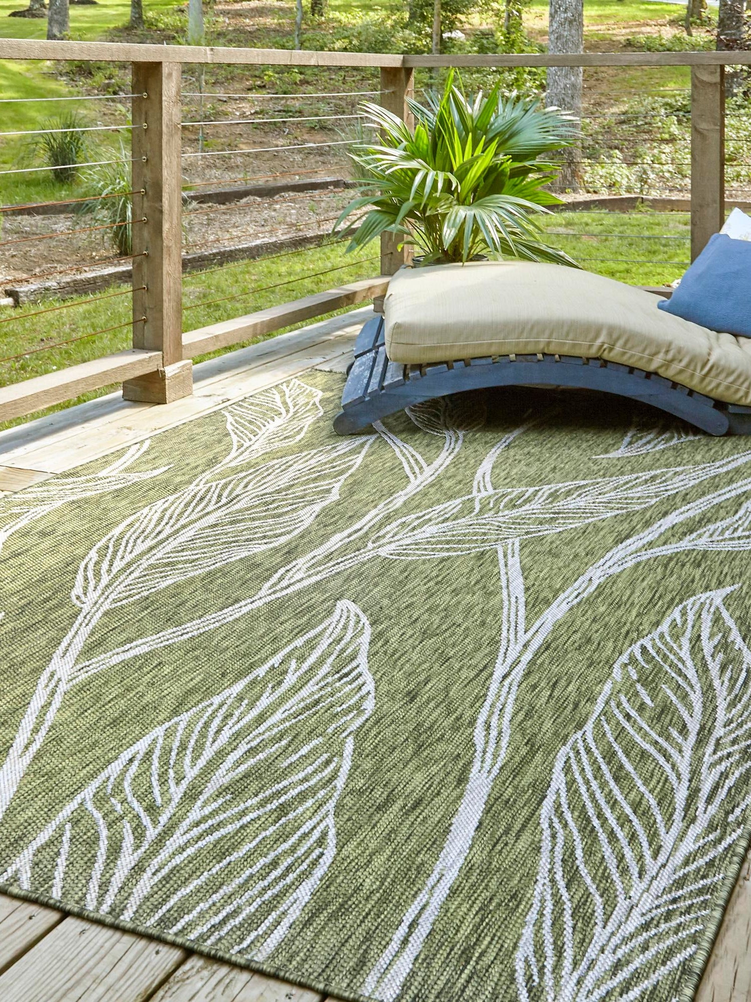 Green 6' 1 x 9' Outdoor Botanical Rectangle Area Rug Weather Resistant for Patio, Deck, Terrace, Balcony, Porch Polypropylene Garden Floral Tropical Carpet for Sale at Rug Engine
