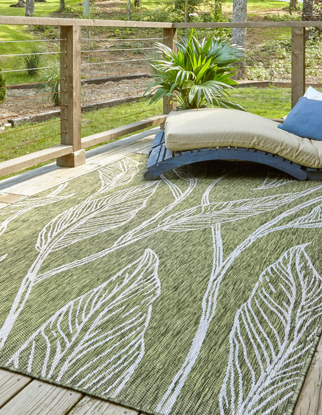 Green 4' 1 x 6' 1 Outdoor Botanical Rectangle Area Rug Weather Resistant for Patio, Deck, Terrace, Balcony, Porch Polypropylene Garden Floral Tropical Carpet for Sale at Rug Engine