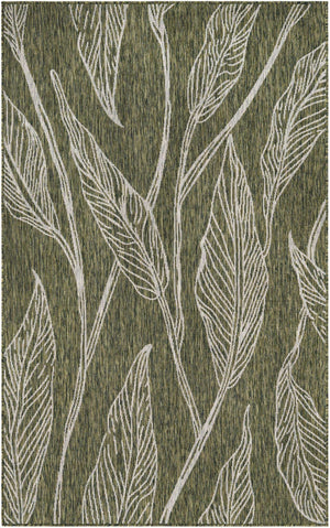Green 5' 3 x 8' Outdoor Botanical Rectangle Area Rug Weather Resistant for Patio, Deck, Terrace, Balcony, Porch Polypropylene Garden Floral Tropical Carpet for Sale at Rug Engine