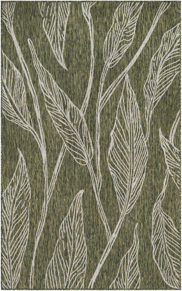 Green 5' 3 x 8' Outdoor Botanical Rectangle Area Rug Weather Resistant for Patio, Deck, Terrace, Balcony, Porch Polypropylene Garden Floral Tropical Carpet for Sale at Rug Engine