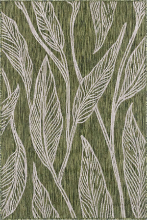 Green 4' 1 x 6' 1 Outdoor Botanical Rectangle Area Rug Weather Resistant for Patio, Deck, Terrace, Balcony, Porch Polypropylene Garden Floral Tropical Carpet for Sale at Rug Engine