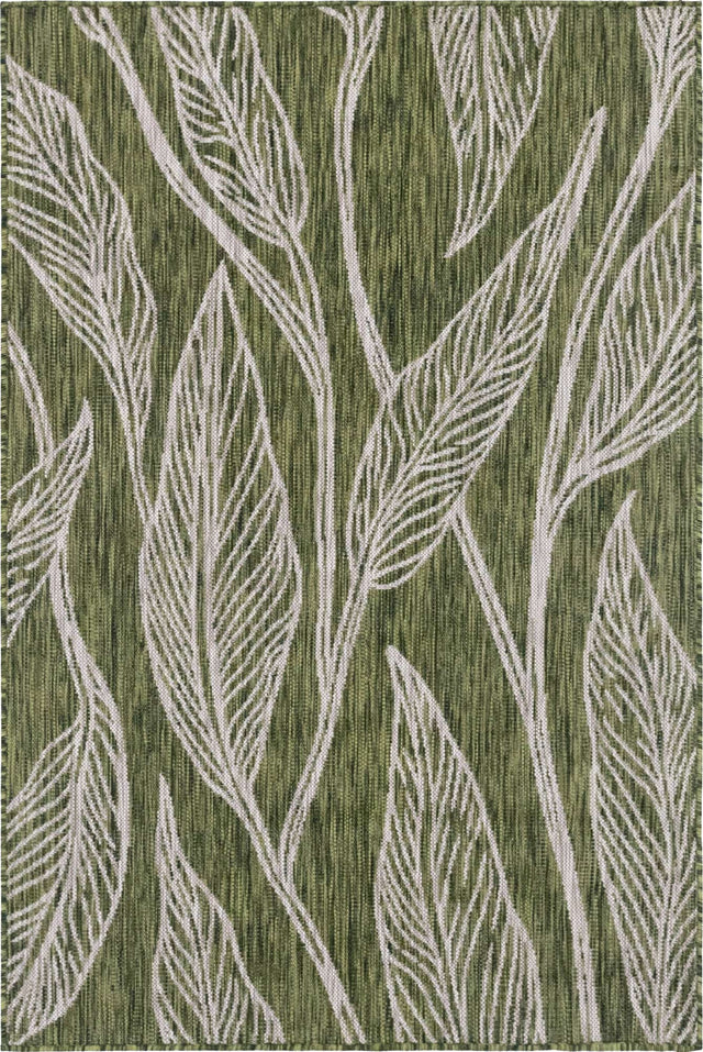 Green 4' 1 x 6' 1 Outdoor Botanical Rectangle Area Rug Weather Resistant for Patio, Deck, Terrace, Balcony, Porch Polypropylene Garden Floral Tropical Carpet for Sale at Rug Engine