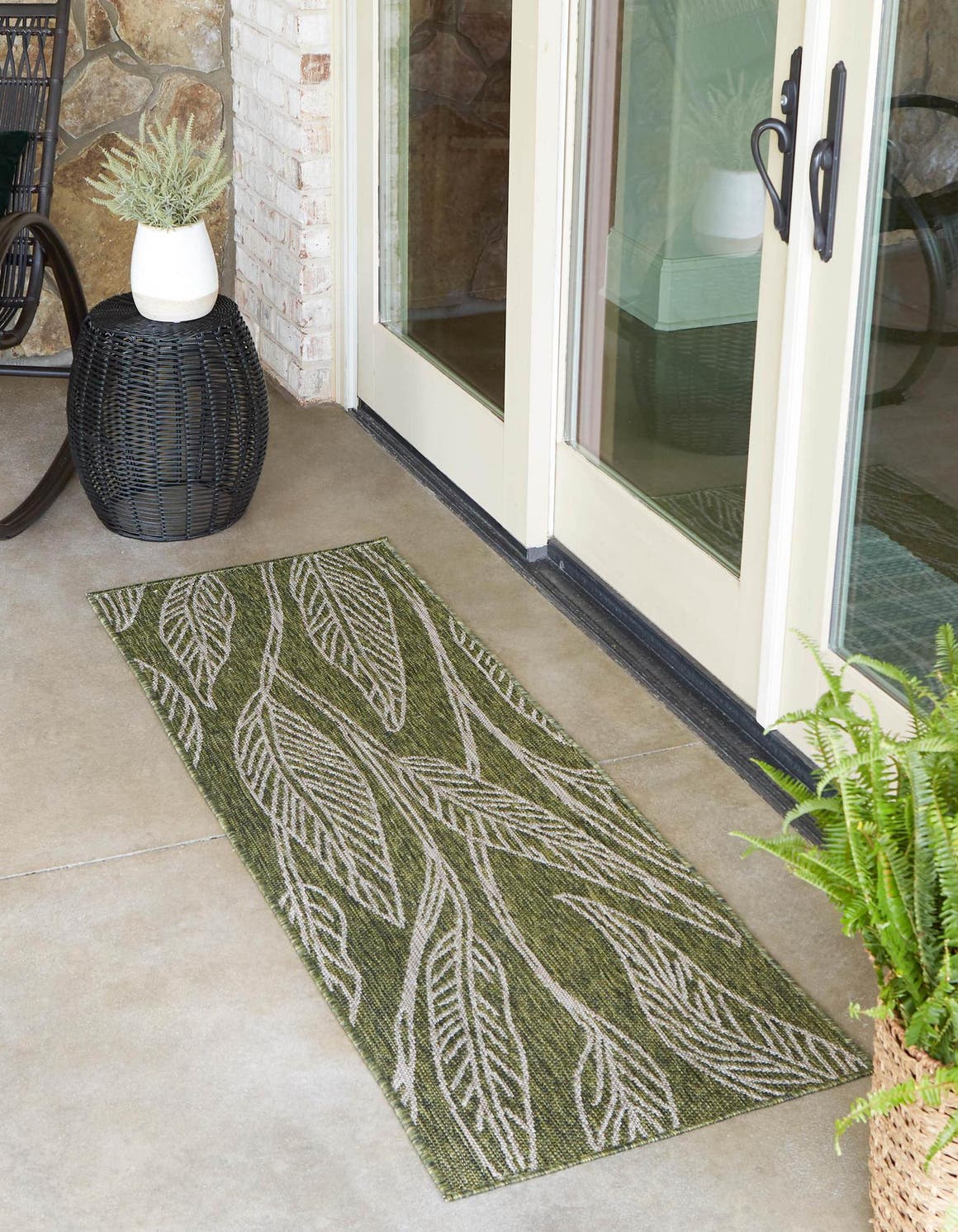 Green 2' x 6' 1 Outdoor Botanical Runner Area Rug Weather Resistant for Patio, Deck, Terrace, Balcony, Porch Polypropylene Garden Floral Tropical Carpet for Sale at Rug Engine