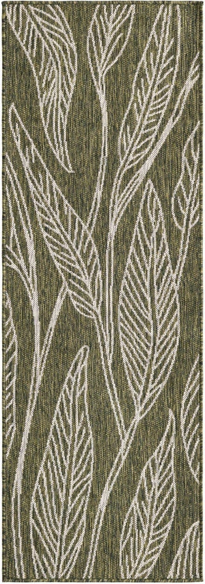 Green 2' x 6' 1 Outdoor Botanical Runner Area Rug Weather Resistant for Patio, Deck, Terrace, Balcony, Porch Polypropylene Garden Floral Tropical Carpet for Sale at Rug Engine