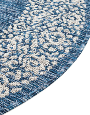 Blue 10' 8 x 10' 8 Outdoor Border Round Area Rug Weather Resistant for Patio, Deck, Terrace, Balcony, Porch 100% Polypropylene Classic Bordered Carpet for Sale at Rug Engine