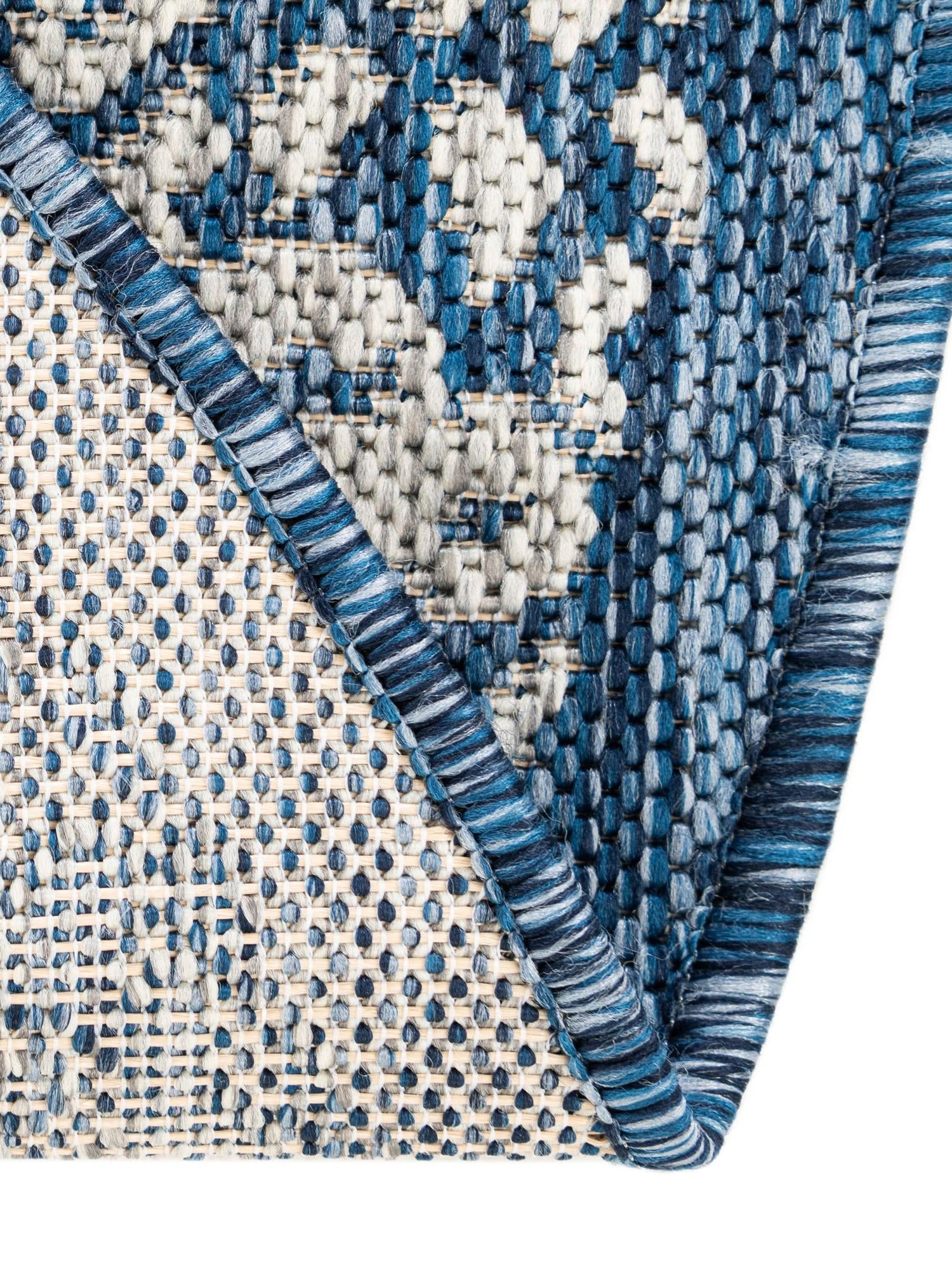 Blue 4' 1 x 4' 1 Outdoor Border Round Area Rug Weather Resistant for Patio, Deck, Terrace, Balcony, Porch 100% Polypropylene Classic Bordered Carpet for Sale at Rug Engine