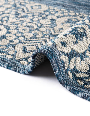 Blue 13' 1 x 13' 1 Outdoor Border Round Area Rug Weather Resistant for Patio, Deck, Terrace, Balcony, Porch 100% Polypropylene Classic Bordered Carpet for Sale at Rug Engine
