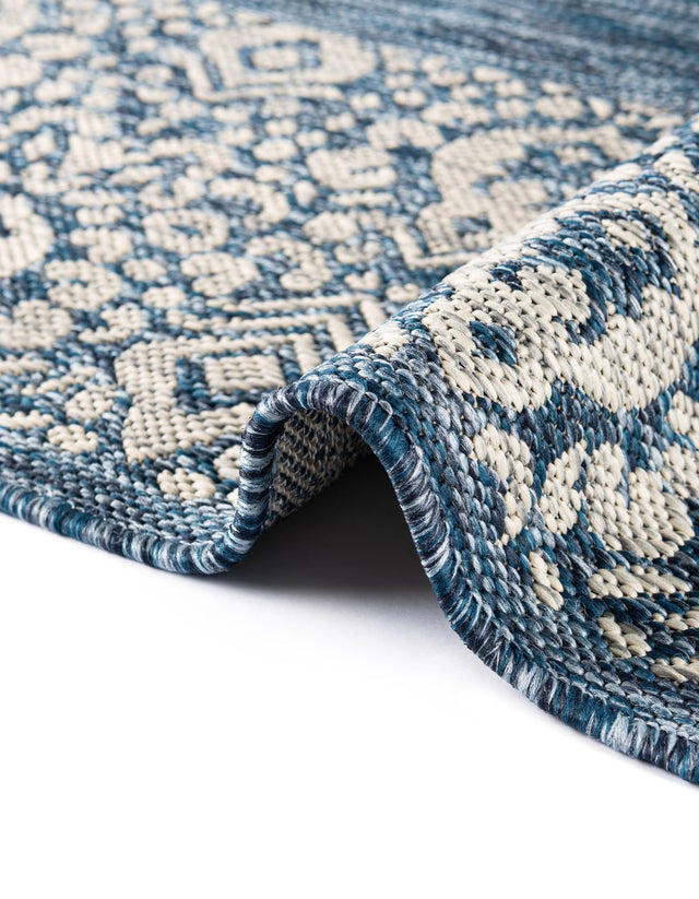 Blue 13' 1 x 13' 1 Outdoor Border Round Area Rug Weather Resistant for Patio, Deck, Terrace, Balcony, Porch 100% Polypropylene Classic Bordered Carpet for Sale at Rug Engine