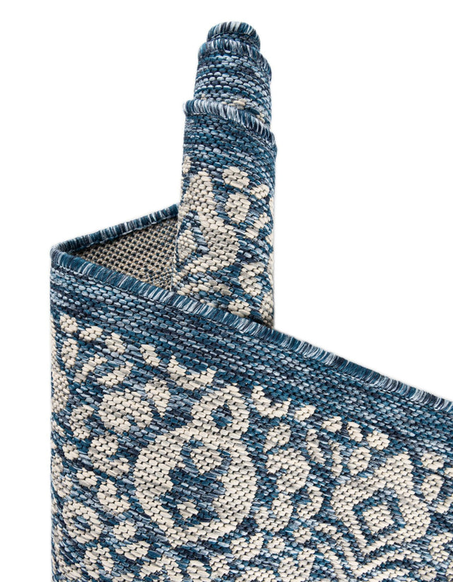 Blue 13' 1 x 13' 1 Outdoor Border Round Area Rug Weather Resistant for Patio, Deck, Terrace, Balcony, Porch 100% Polypropylene Classic Bordered Carpet for Sale at Rug Engine