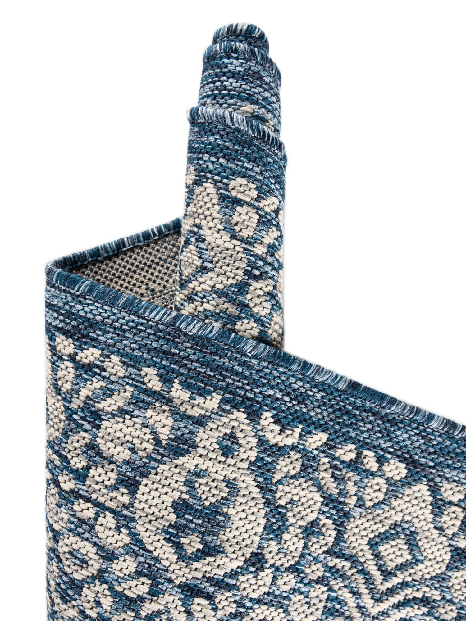 Blue 4' 1 x 4' 1 Outdoor Border Round Area Rug Weather Resistant for Patio, Deck, Terrace, Balcony, Porch 100% Polypropylene Classic Bordered Carpet for Sale at Rug Engine