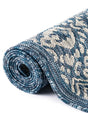 Blue 13' 1 x 13' 1 Outdoor Border Round Area Rug Weather Resistant for Patio, Deck, Terrace, Balcony, Porch 100% Polypropylene Classic Bordered Carpet for Sale at Rug Engine