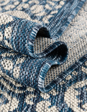 Blue 13' 1 x 13' 1 Outdoor Border Round Area Rug Weather Resistant for Patio, Deck, Terrace, Balcony, Porch 100% Polypropylene Classic Bordered Carpet for Sale at Rug Engine