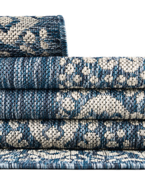 Blue 13' 1 x 13' 1 Outdoor Border Round Area Rug Weather Resistant for Patio, Deck, Terrace, Balcony, Porch 100% Polypropylene Classic Bordered Carpet for Sale at Rug Engine