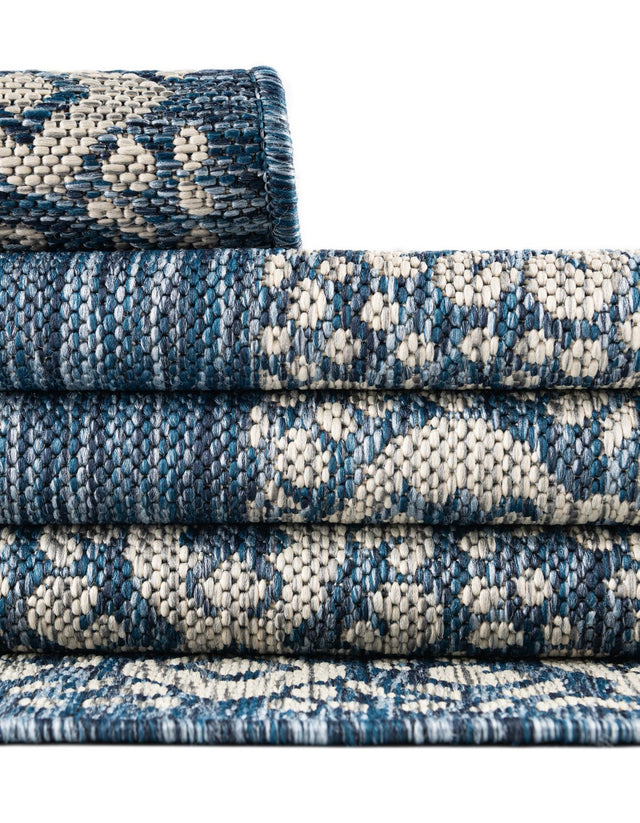 Blue 13' 1 x 13' 1 Outdoor Border Round Area Rug Weather Resistant for Patio, Deck, Terrace, Balcony, Porch 100% Polypropylene Classic Bordered Carpet for Sale at Rug Engine