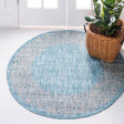 Aqua 4' 1 x 4' 1 Outdoor Border Round Area Rug Weather Resistant for Patio, Deck, Terrace, Balcony, Porch 100% Polypropylene Classic Bordered Carpet for Sale at Rug Engine
