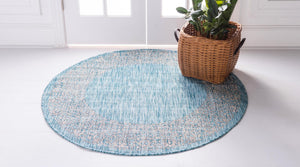 Aqua 10' 8 x 10' 8 Outdoor Border Round Area Rug Weather Resistant for Patio, Deck, Terrace, Balcony, Porch 100% Polypropylene Classic Bordered Carpet for Sale at Rug Engine