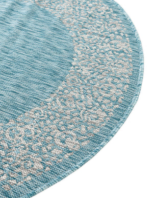 Aqua 13' 1 x 13' 1 Outdoor Border Round Area Rug Weather Resistant for Patio, Deck, Terrace, Balcony, Porch 100% Polypropylene Classic Bordered Carpet for Sale at Rug Engine