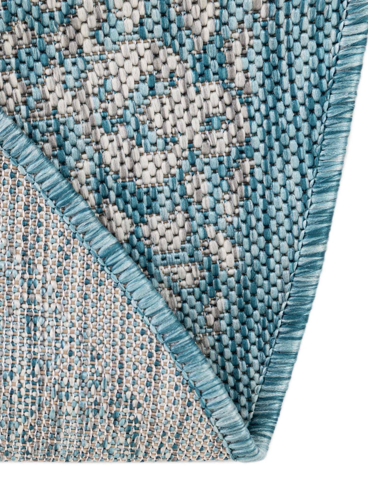 Aqua 4' 1 x 4' 1 Outdoor Border Round Area Rug Weather Resistant for Patio, Deck, Terrace, Balcony, Porch 100% Polypropylene Classic Bordered Carpet for Sale at Rug Engine