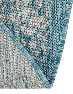 Aqua 4' 1 x 4' 1 Outdoor Border Round Area Rug Weather Resistant for Patio, Deck, Terrace, Balcony, Porch 100% Polypropylene Classic Bordered Carpet for Sale at Rug Engine
