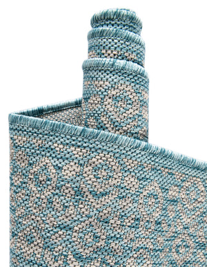 Aqua 13' 1 x 13' 1 Outdoor Border Round Area Rug Weather Resistant for Patio, Deck, Terrace, Balcony, Porch 100% Polypropylene Classic Bordered Carpet for Sale at Rug Engine