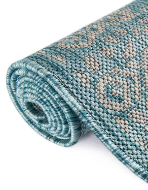 Aqua 13' 1 x 13' 1 Outdoor Border Round Area Rug Weather Resistant for Patio, Deck, Terrace, Balcony, Porch 100% Polypropylene Classic Bordered Carpet for Sale at Rug Engine