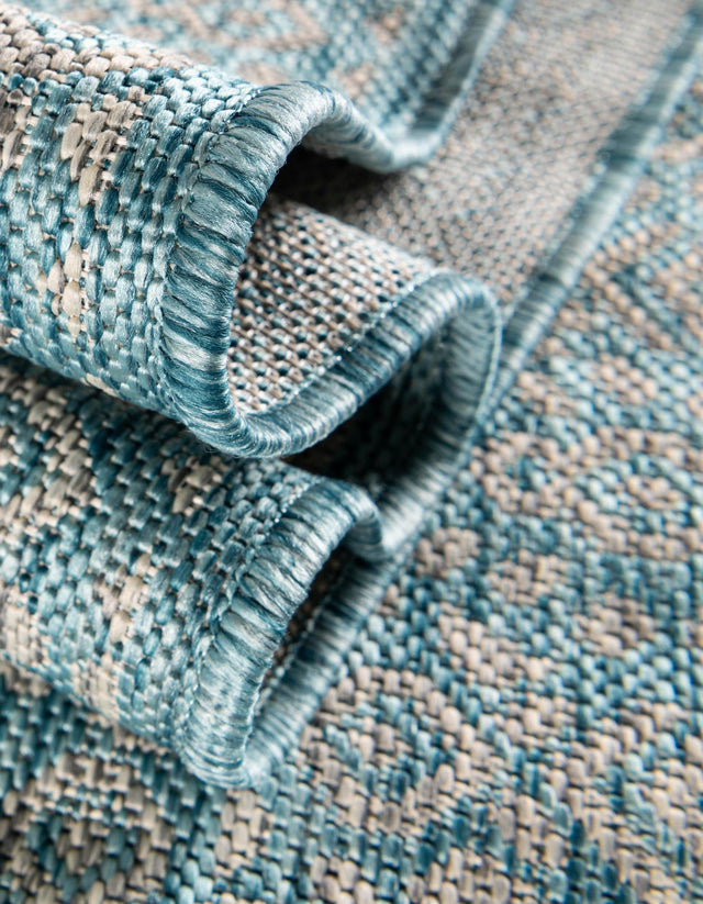 Aqua 13' 1 x 13' 1 Outdoor Border Round Area Rug Weather Resistant for Patio, Deck, Terrace, Balcony, Porch 100% Polypropylene Classic Bordered Carpet for Sale at Rug Engine
