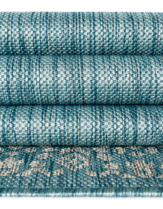 Aqua 13' 1 x 13' 1 Outdoor Border Round Area Rug Weather Resistant for Patio, Deck, Terrace, Balcony, Porch 100% Polypropylene Classic Bordered Carpet for Sale at Rug Engine