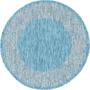Aqua 4' 1 x 4' 1 Outdoor Border Round Area Rug Weather Resistant for Patio, Deck, Terrace, Balcony, Porch 100% Polypropylene Classic Bordered Carpet for Sale at Rug Engine