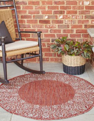 Rust Red 4' 1 x 4' 1 Outdoor Border Round Rug