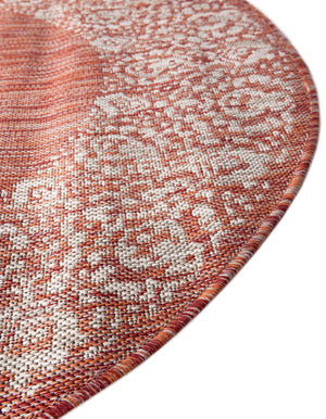 Rust Red 10' 8 x 10' 8 Outdoor Border Round Area Rug Weather Resistant for Patio, Deck, Terrace, Balcony, Porch 100% Polypropylene Classic Bordered Carpet for Sale at Rug Engine