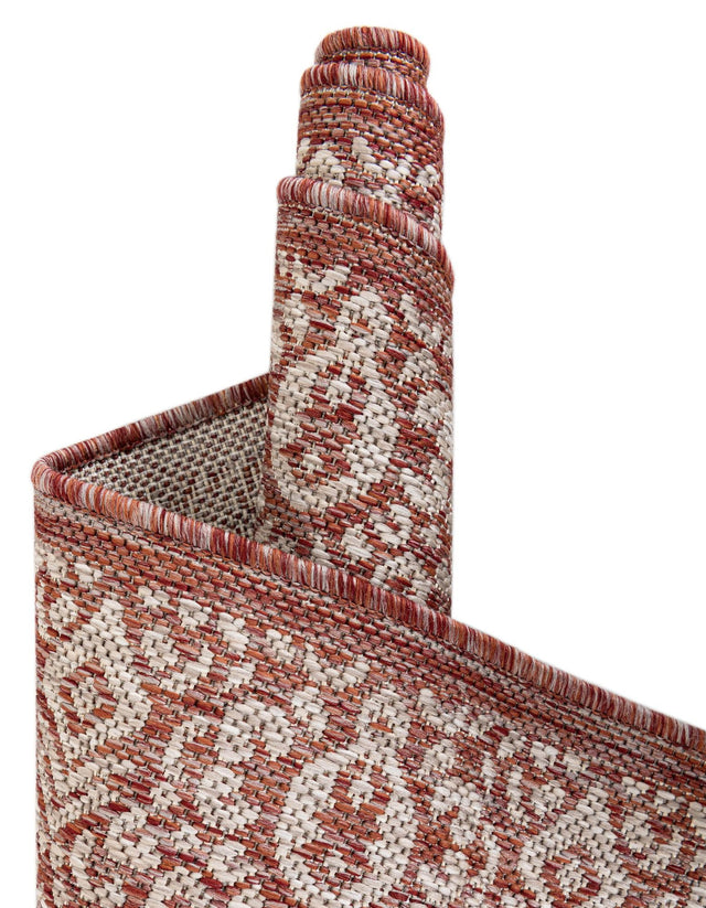 Rust Red 4' 1 x 4' 1 Outdoor Border Round Rug