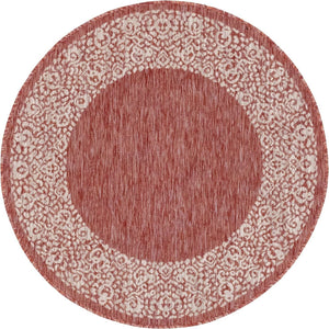 Rust Red 4' 1 x 4' 1 Outdoor Border Round Rug