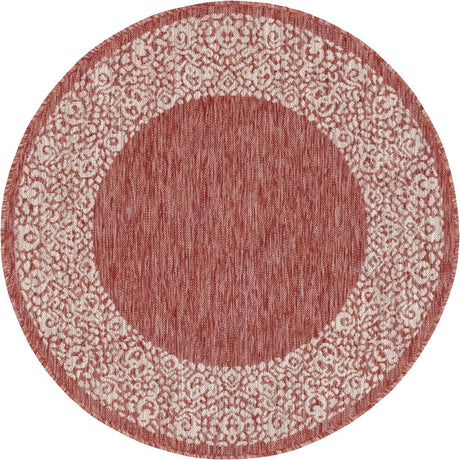 Rust Red 4' 1 x 4' 1 Outdoor Border Round Rug