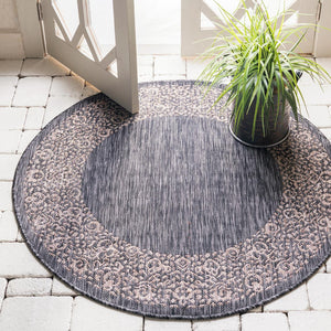 Charcoal Gray 4' 1 x 4' 1 Outdoor Border Round Rug