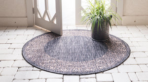 Charcoal Gray 10' 8 x 10' 8 Outdoor Border Round Area Rug Weather Resistant for Patio, Deck, Terrace, Balcony, Porch 100% Polypropylene Classic Bordered Carpet for Sale at Rug Engine