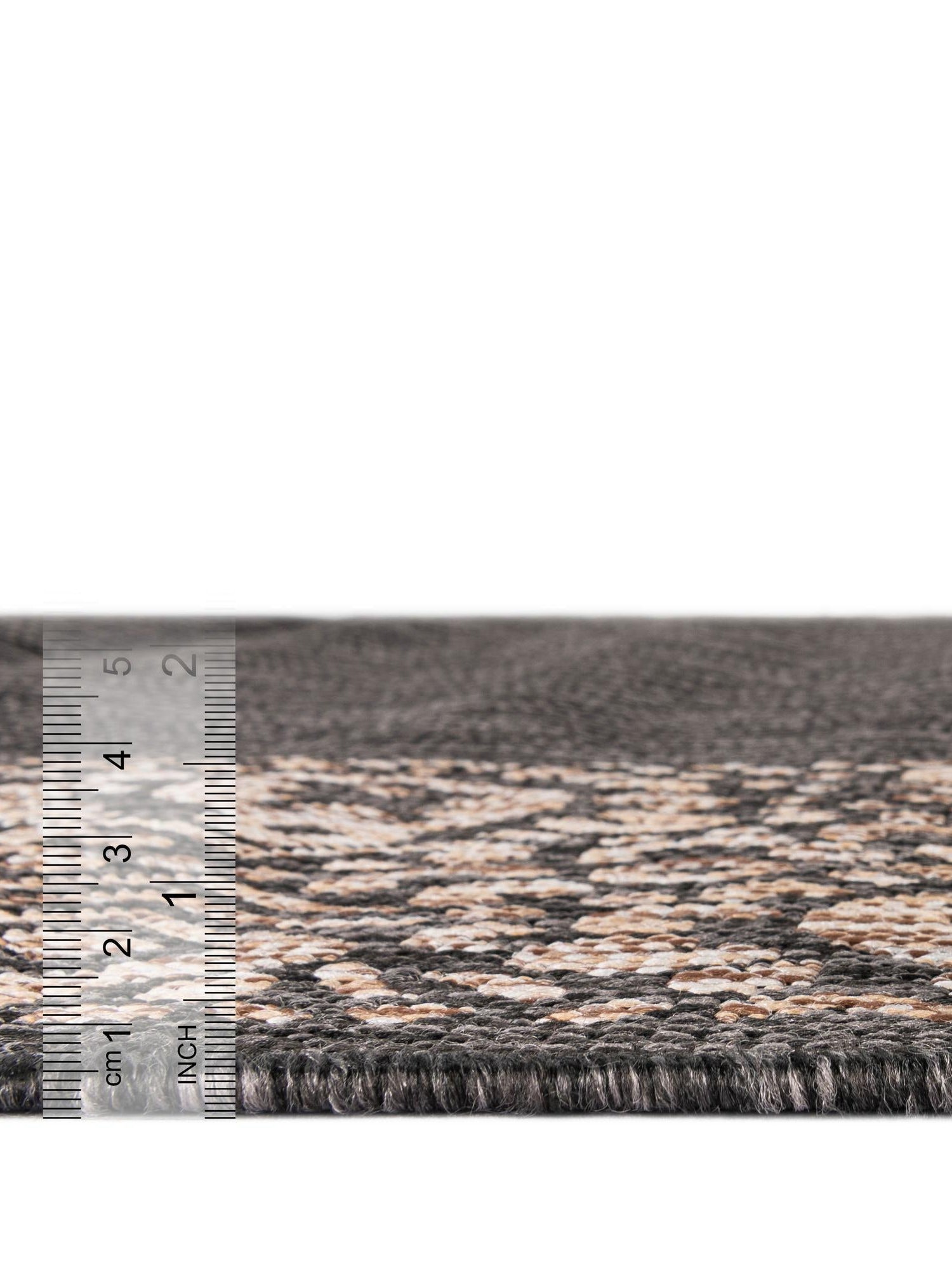 Charcoal Gray 13' 1 x 13' 1 Outdoor Border Round Area Rug Weather Resistant for Patio, Deck, Terrace, Balcony, Porch