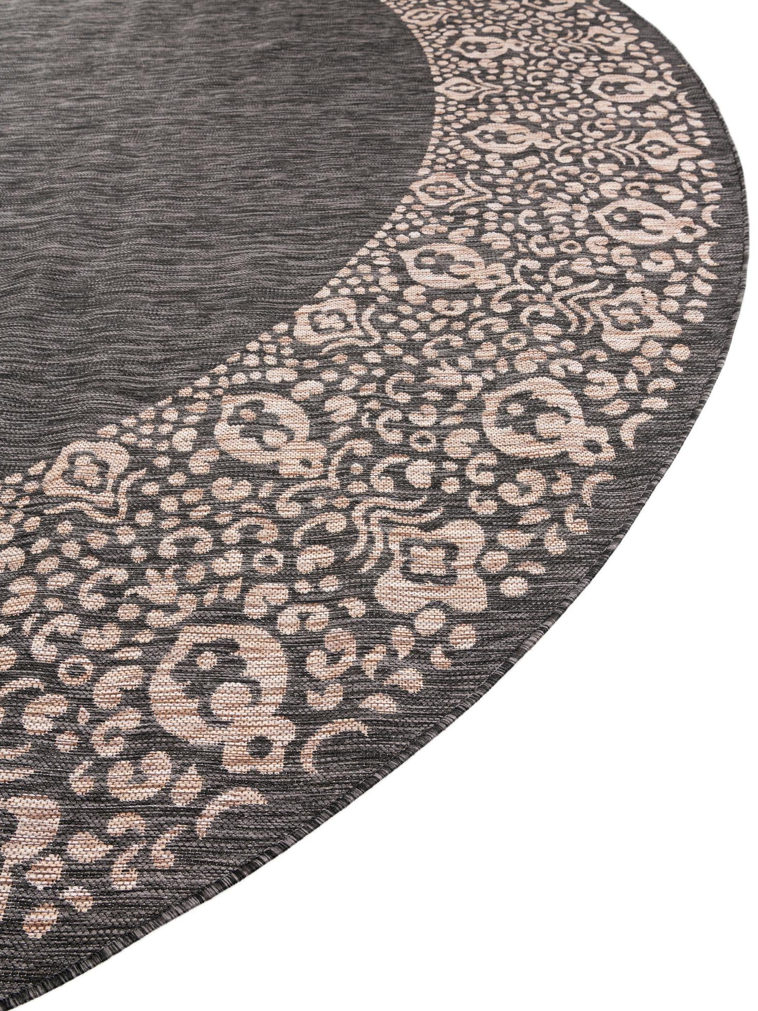 Charcoal Gray 13' 1 x 13' 1 Outdoor Border Round Area Rug Weather Resistant for Patio, Deck, Terrace, Balcony, Porch