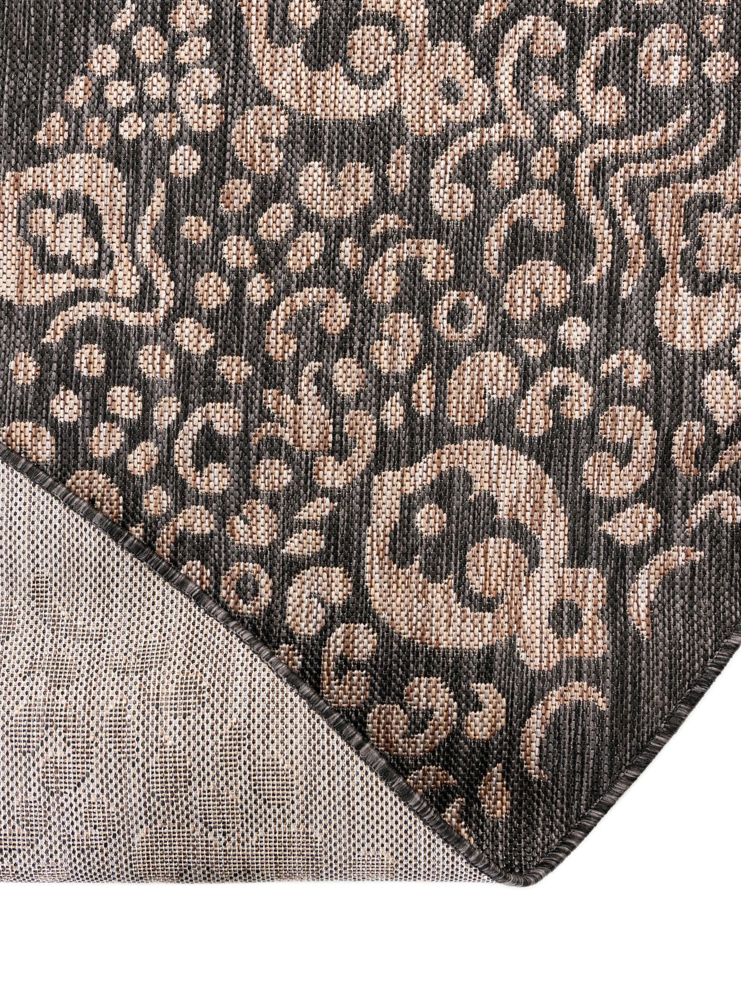 Charcoal Gray 13' 1 x 13' 1 Outdoor Border Round Area Rug Weather Resistant for Patio, Deck, Terrace, Balcony, Porch