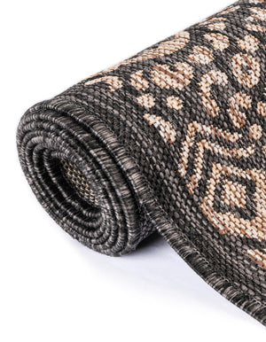 Charcoal Gray 4' 1 x 4' 1 Outdoor Border Round Rug