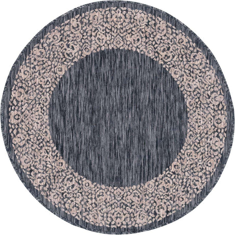 Charcoal Gray 4' 1 x 4' 1 Outdoor Border Round Rug