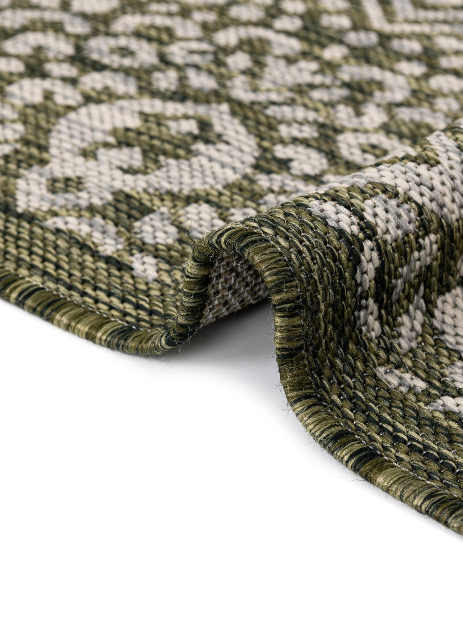 Green 4' 1 x 4' 1 Outdoor Border Round Area Rug Weather Resistant for Patio, Deck, Terrace, Balcony, Porch 100% Polypropylene Classic Bordered Carpet for Sale at Rug Engine