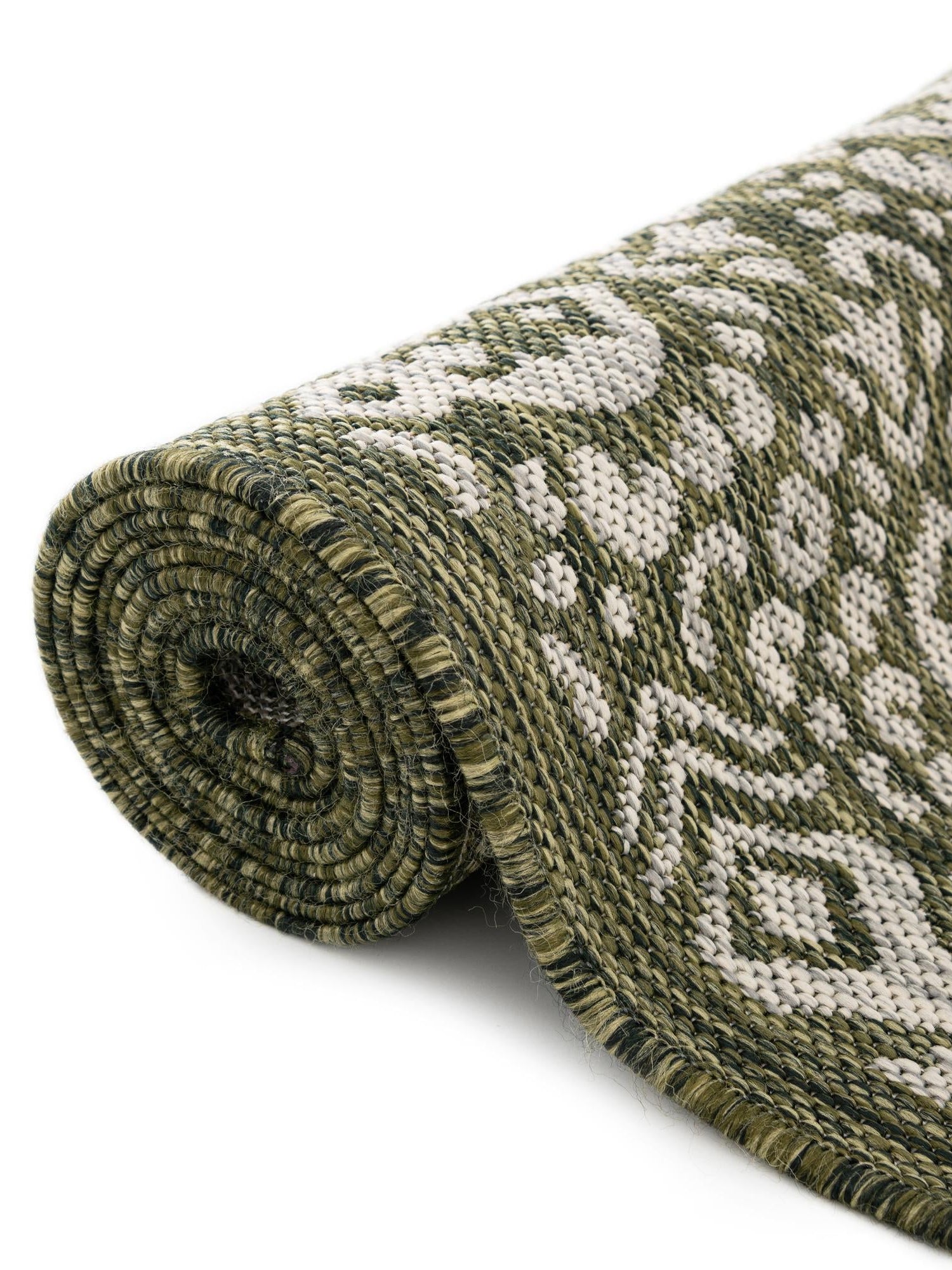 Green 4' 1 x 4' 1 Outdoor Border Round Area Rug Weather Resistant for Patio, Deck, Terrace, Balcony, Porch 100% Polypropylene Classic Bordered Carpet for Sale at Rug Engine