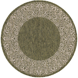 Green 4' 1 x 4' 1 Outdoor Border Round Area Rug Weather Resistant for Patio, Deck, Terrace, Balcony, Porch 100% Polypropylene Classic Bordered Carpet for Sale at Rug Engine