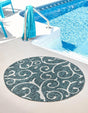 Teal 10' 8 x 10' 8 Outdoor Botanical Round Area Rug Weather Resistant for Patio, Deck, Terrace, Balcony, Porch Polypropylene Garden Floral Tropical Carpet for Sale at Rug Engine