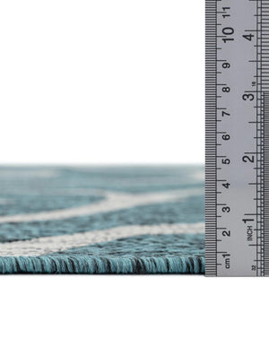 Teal 10' 8 x 10' 8 Outdoor Botanical Round Area Rug Weather Resistant for Patio, Deck, Terrace, Balcony, Porch Polypropylene Garden Floral Tropical Carpet for Sale at Rug Engine