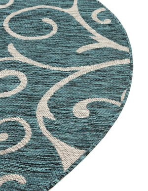 Teal 4' 1 x 4' 1 Outdoor Botanical Round Area Rug Weather Resistant for Patio, Deck, Terrace, Balcony, Porch Polypropylene Garden Floral Tropical Carpet for Sale at Rug Engine