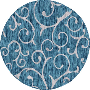 Teal 4' 1 x 4' 1 Outdoor Botanical Round Area Rug Weather Resistant for Patio, Deck, Terrace, Balcony, Porch Polypropylene Garden Floral Tropical Carpet for Sale at Rug Engine