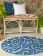 Blue 13' 1 x 13' 1 Outdoor Botanical Round Area Rug Weather Resistant for Patio, Deck, Terrace, Balcony, Porch Polypropylene Garden Floral Tropical Carpet for Sale at Rug Engine